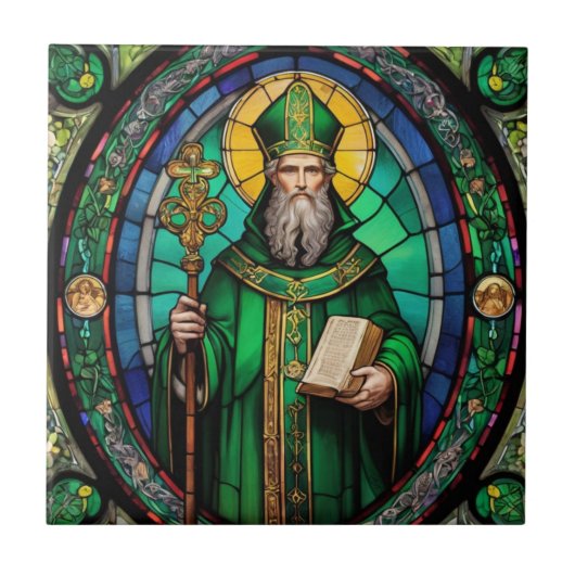St Patrick Irish Patron Saint Glas in lood Tegeltje (Voorkant)