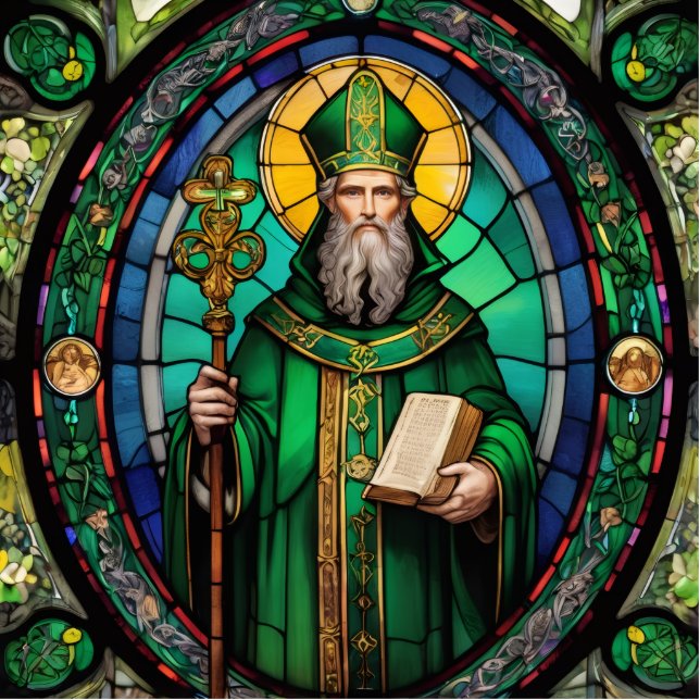 St Patrick Irish Patron Saint Stained Glass Staand Fotobeeldje (Voorkant)