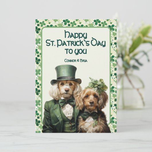 St. Patrick Irish Paws Duo Dog Feestdagenkaart (Staand voorkant)