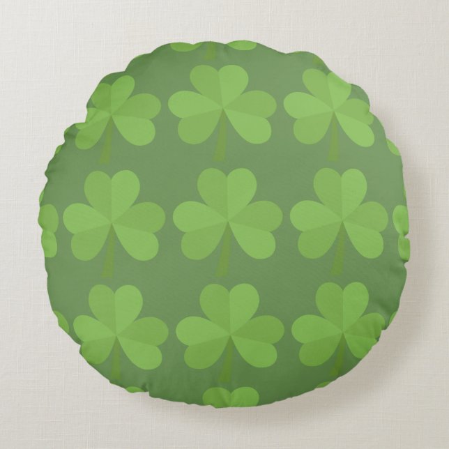 St. Patrick Irish Shamrock Clovers Pattern Green Rond Kussen (Voorkant)
