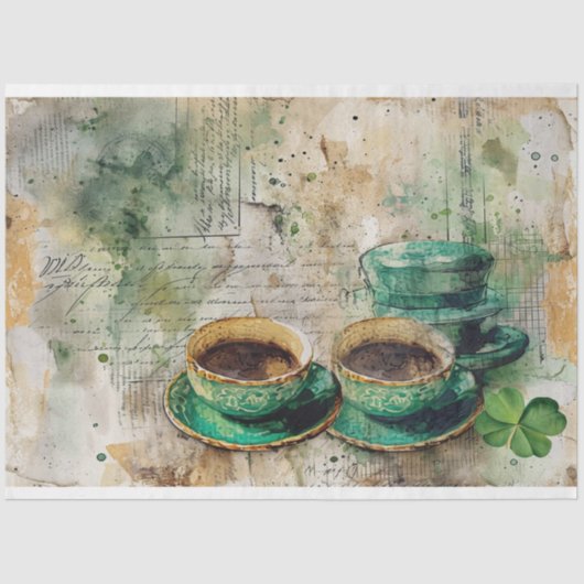 St. Patrick Koffie Shamrock Vibe Collage Harmony Tissuepapier (Voorkant)