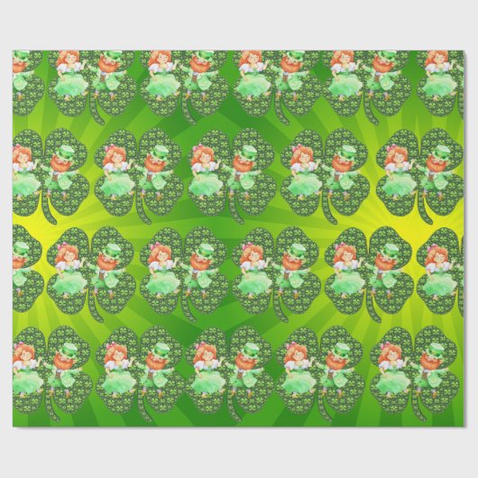 St. Patrick Leprechauns Shamrocks Wrapping Paper Cadeaupapier (Vlak)