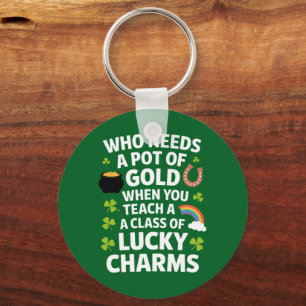 St. Patrick Leraar Lucky Charm Clover Iers  Sleutelhanger