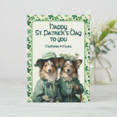 St. Patrick Lucky Irish Paws Duo Dog Feestdagenkaart (Staand voorkant)