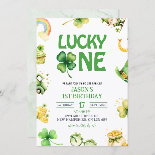 St Patrick Lucky One First Birthday Invitation Kaart (Voorkant / Achterkant)