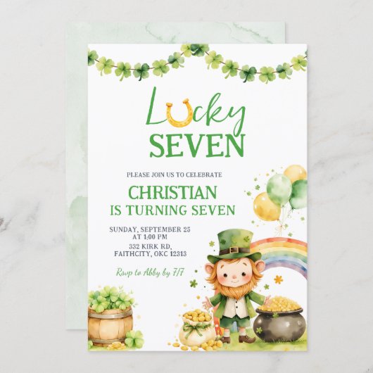 St Patrick Lucky Seven Birthday Invitation Kaart (Voorkant / Achterkant)