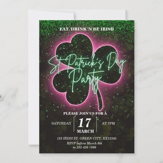 St Patrick Neon Green en Pink Flyer uitnodiging (Voorkant)