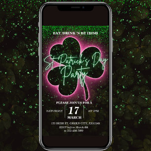 St. Patrick Neon Groen en Roze Flyer Uitnodiging