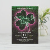 St. Patrick Neon Groen en Roze Flyer Uitnodiging (Staand voorkant)