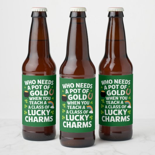St. Patrick Onderwijzer Lucky Charm Clover Iers  Bier Etiket (Flessen)