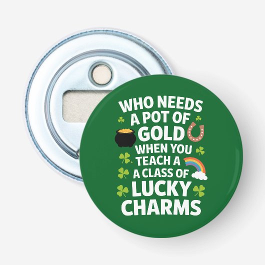 St. Patrick Onderwijzer Lucky Charm Clover Iers  Button Flesopener (Voorkant)
