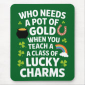 St. Patrick Onderwijzer Lucky Charm Clover Iers Muismat (Voorkant)