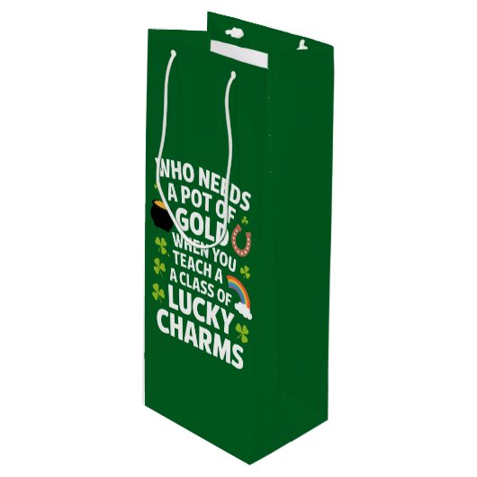 St. Patrick Onderwijzer Lucky Charm Clover Iers Wijn Cadeautas (Voorkant Gekanteld)