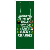 St. Patrick Onderwijzer Lucky Charm Clover Iers Wijn Cadeautas (Voorkant)