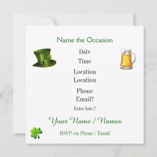 St. Patrick Party Uitnodiging (Achterkant)