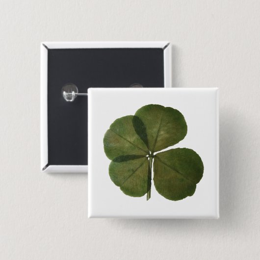 St Patrick Real 4 Leaf Clover Get Lucky Button (Voorkant /achterkant)