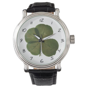 St Patrick Real 4 Leaf Clover krijg Lucky Numbers Horloge