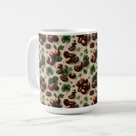 St. Patrick’s Day Coffee & Shamrock Pattern Koffiemok (Voorkant links)