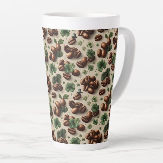 St. Patrick’s Day Coffee & Shamrock Pattern Latte Mok (Rechterhoek)