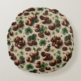 St. Patrick’s Day Coffee & Shamrock Pattern Rond Kussen