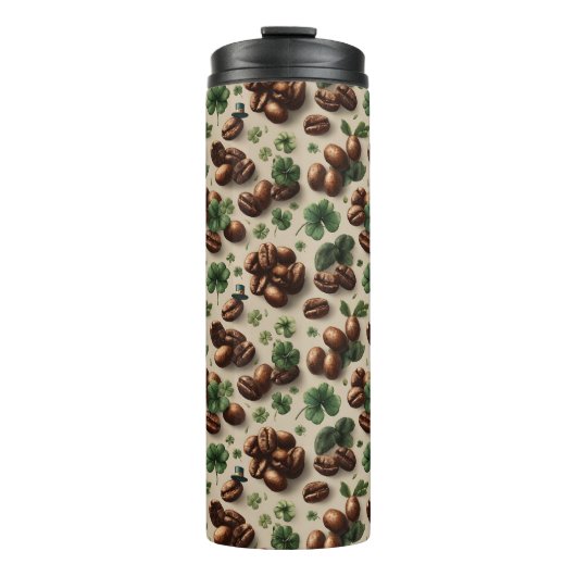 St. Patrick’s Day Coffee & Shamrock Pattern Thermosbeker (Voorkant)