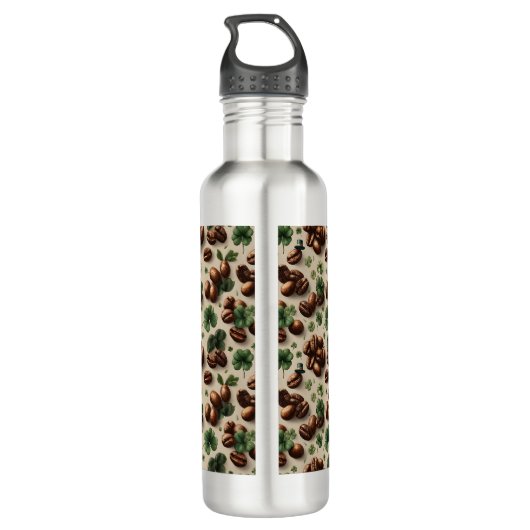 St. Patrick’s Day Coffee & Shamrock Pattern Waterfles (Achterkant)