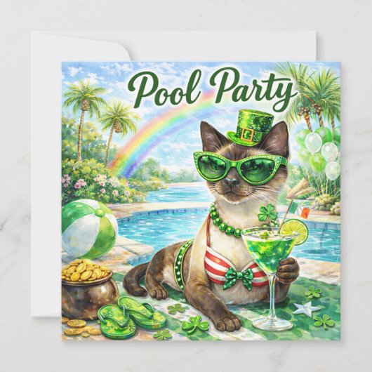 St. Patrick’s Day Glam Cat Pool Party Kaart (Voorkant)