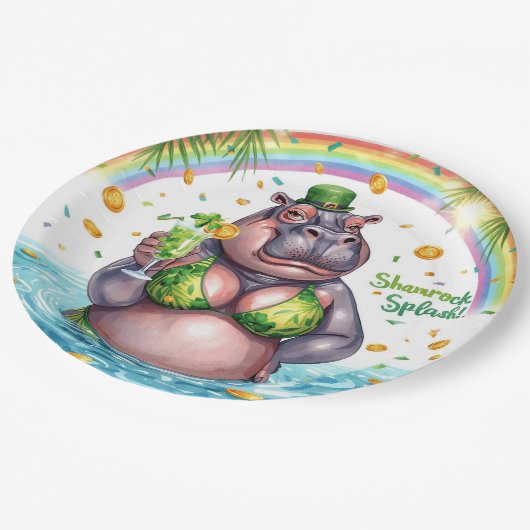 St. Patrick’s Day Glam Hippo Bikini  Papieren Bordje (Gekanteld)