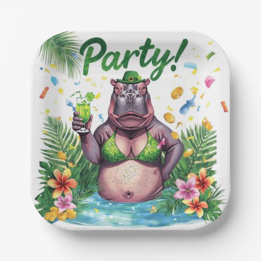 St. Patrick’s Day Glam Hippo Bikini Papieren Bordje (Voorkant)
