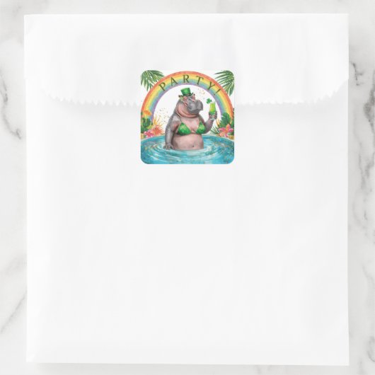 St. Patrick’s Day Glam Hippo Bikini  Vierkante Sticker (Tas)