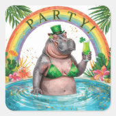 St. Patrick’s Day Glam Hippo Bikini  Vierkante Sticker (Voorkant)