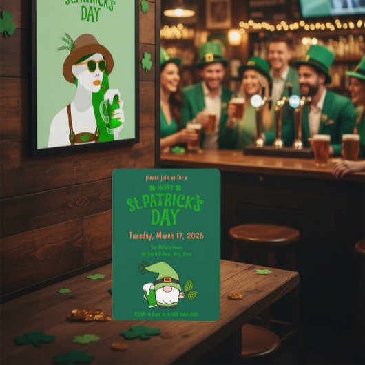 St. Patrick’s Day Gnome Green Invitation Kaart