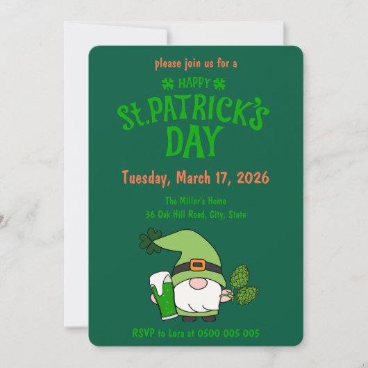 St. Patrick’s Day Gnome Green Invitation Kaart (Voorkant)