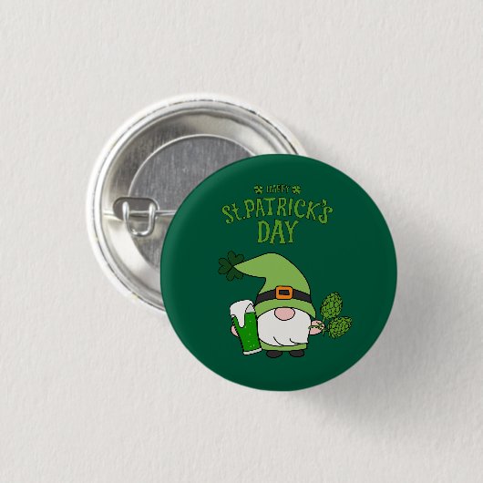 St. Patrick’s Day Gnome Green Round Button (Voorkant /achterkant)