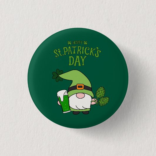 St. Patrick’s Day Gnome Green Round Button (Voorkant)