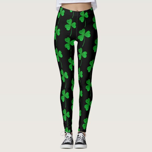 St. Patrick’s Day Green Faux Glitter Shamrock Leggings (Voorkant)