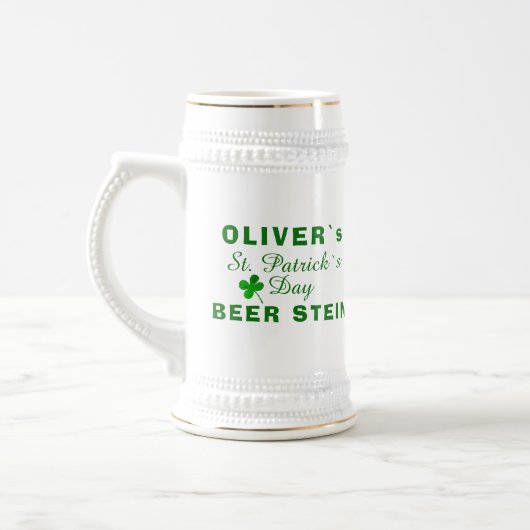 St Patrick`s day Groene Klaver Naam Bierpul (Links)