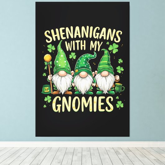 St Patrick’s Day Lucky Shamrock Gnome  Canvas Afdruk (Insitu (Houten vloer))