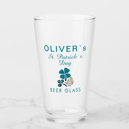 St Patrick`s day Naam Klaver Shamrock Bier Glas (Voorkant)