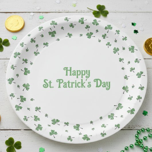 St. Patrick’s Day Shamrock Border Round Papieren Bordje