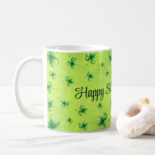 St. Patrick’s Day Watercolor Shamrock on green Koffiemok (Met donut)