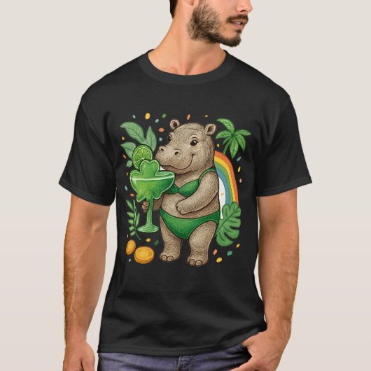 St. Patrick’s Tropical Pool Party for Hippo lovers T-shirt (Voorkant)