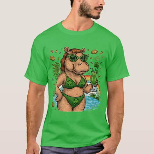 St. Patrick’s Tropical Pool Party for Hippo lovers T-shirt (Voorkant)