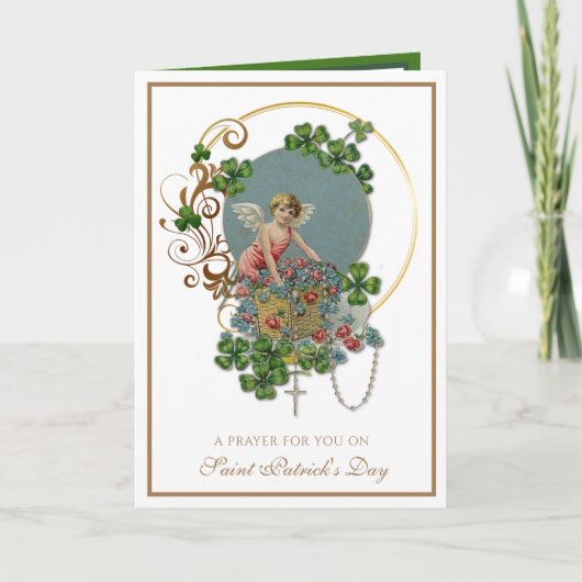St. Patrick Shamrock Angel Rosary Prayer Kaart (Voorkant)