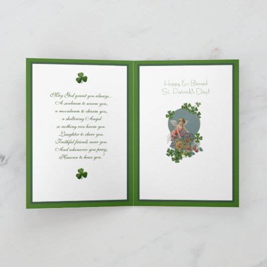 St. Patrick Shamrock Angel Rosary Prayer Kaart (Binnen)