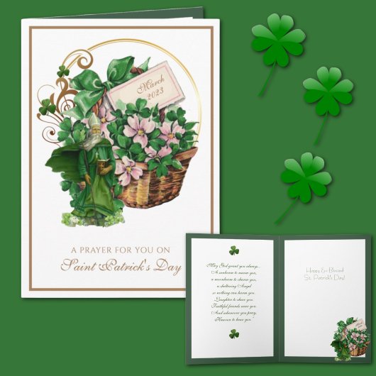 St. Patrick Shamrock Basket Religious Blessing Kaart