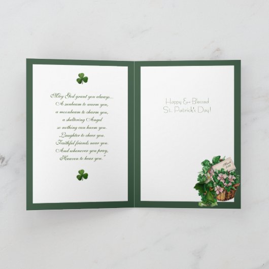 St. Patrick Shamrock Basket Religious Blessing Kaart (Binnen)