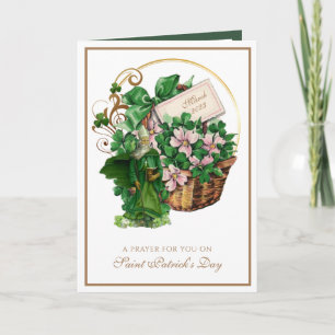 St. Patrick Shamrock Basket Religious Blessing Kaart