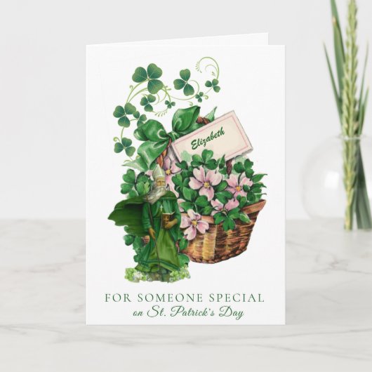 St. Patrick Shamrock Basket Religious Blessing Kaart (Voorkant)