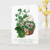 St. Patrick Shamrock Basket Religious Blessing Kaart (Gele Bloem)